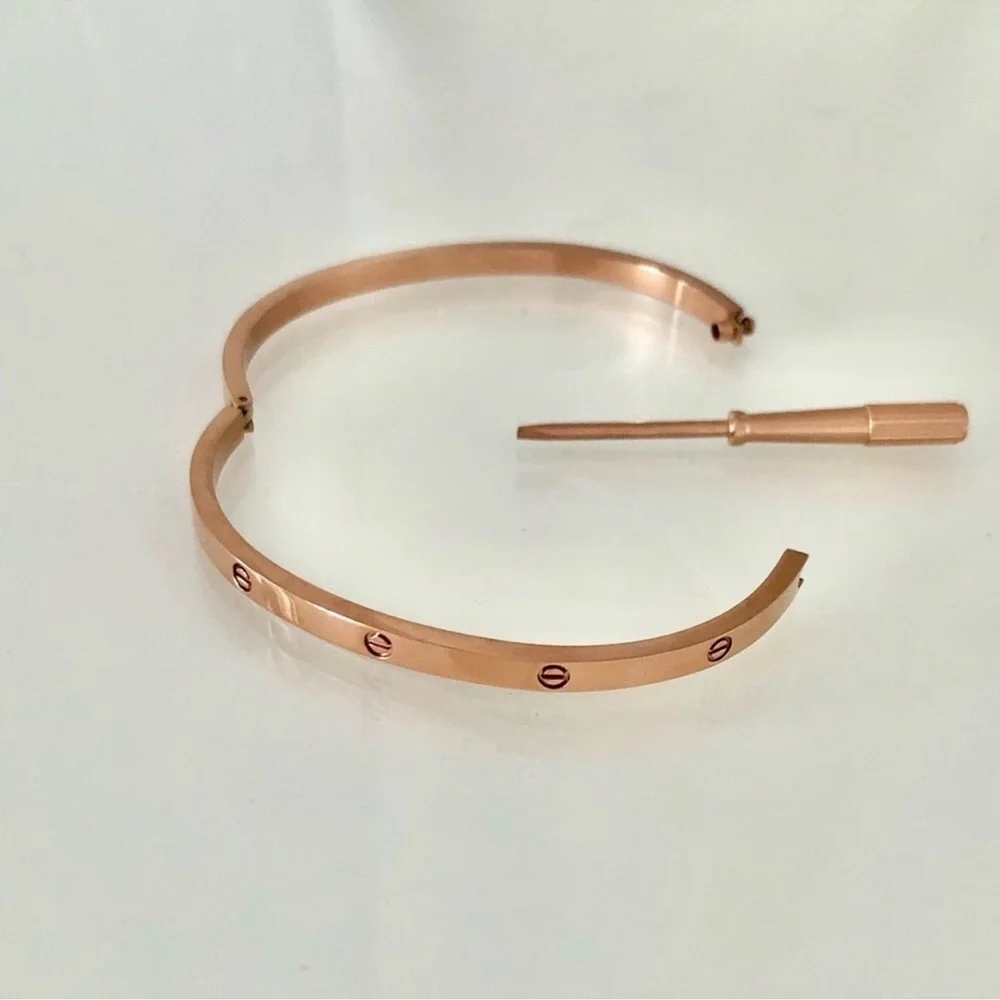 Generic Small Model Screw Cuff Bangle Bracelet with Screwdriver in Rose Gold